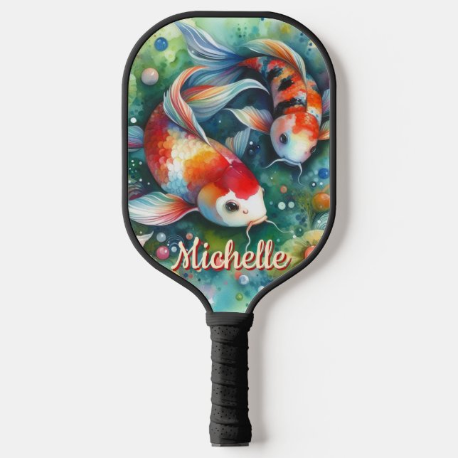 Koi Fish Whimsical Watercolor Personalisiert Pickleball Schläger (Vorderseite)