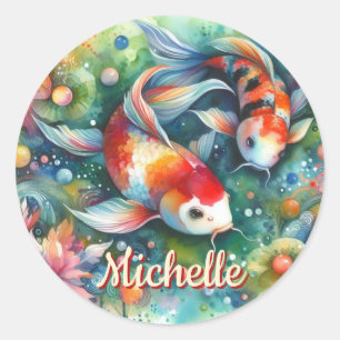 Koi Fish Whimsical Watercolor Personalisiert Runder Aufkleber