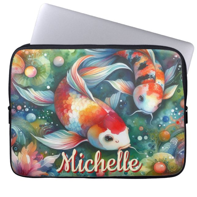 Koi Fish Whimsical Watercolor Personalized Laptopschutzhülle (Vorderseite)