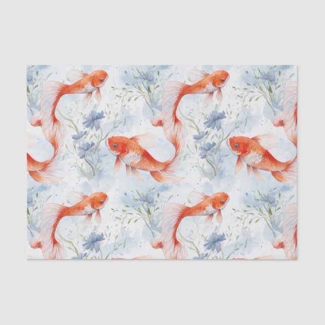 Koi Fish White Winter Pond Decoupage Seidenpapier (Vorderseite)