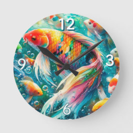 Koi Fish With Colorful Scales Wall Clock Runde Wanduhr