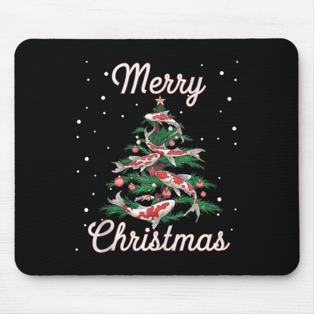 Koi Fish Xmas Tree Koi Carp Weihnachtsbaum Mousepad (Vorne)