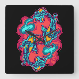 Koi Fish Yin Yang Quadratische Wanduhr