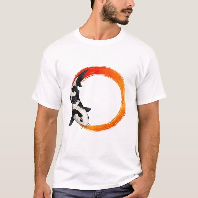 Koi Fish Zen Circle Art – Minimalist Design T-Shirt (Vorderseite)