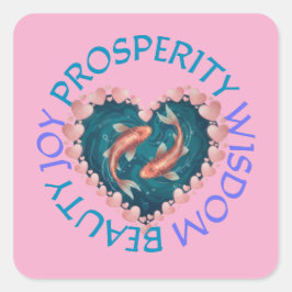 Koi good fortune pink and turquoise  quadratischer aufkleber