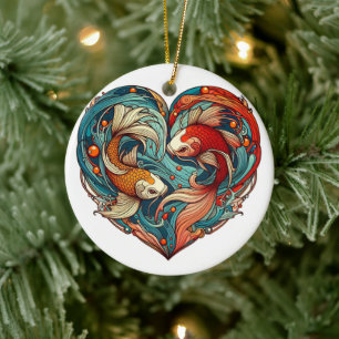 Koi Harmony: Herzgestalterische Weihnachten Keramik Ornament