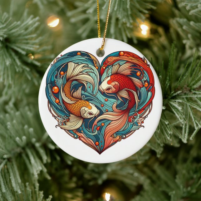 Koi Harmony: Herzgestalterische Weihnachten Keramik Ornament (Baum)
