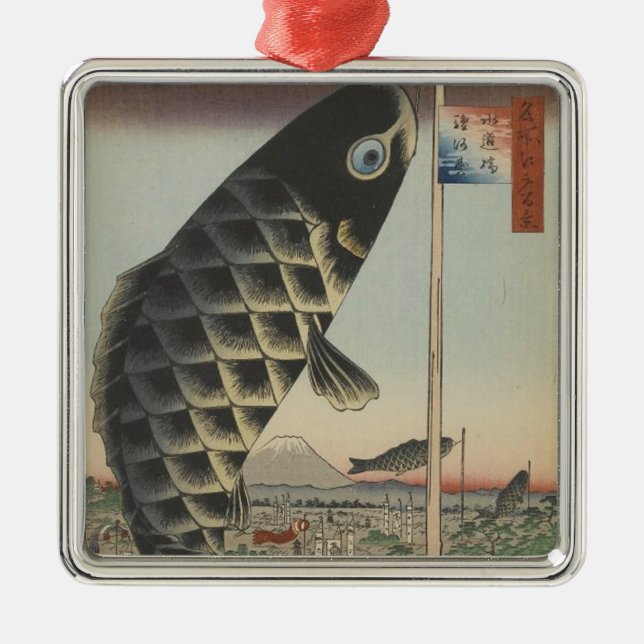 Koi Hiroshige Fish Festival Flag Ornament Aus Metall (Vorne)
