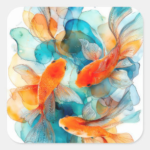 Koi im Fluss Quadratischer Aufkleber