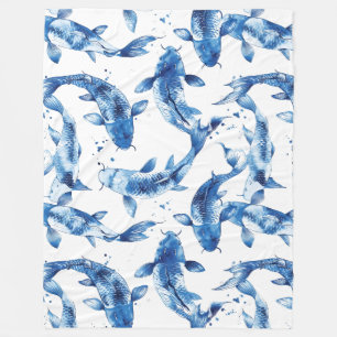 Koi indigo shibori fleecedecke