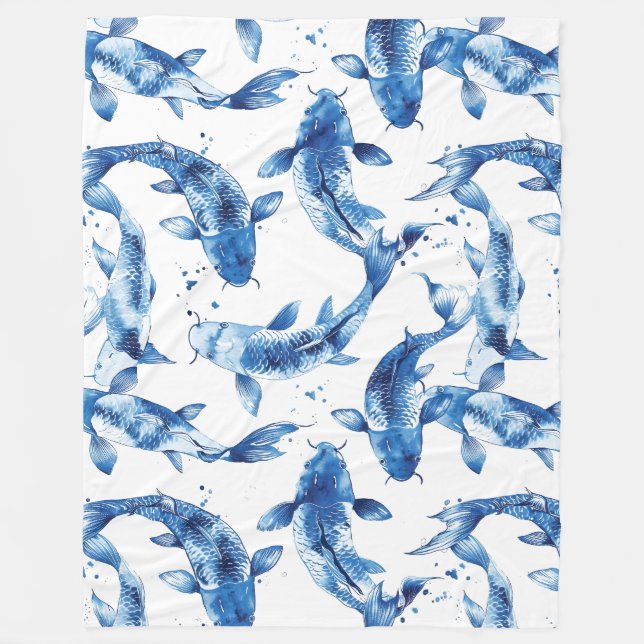 Koi indigo shibori fleecedecke (Vorderseite)