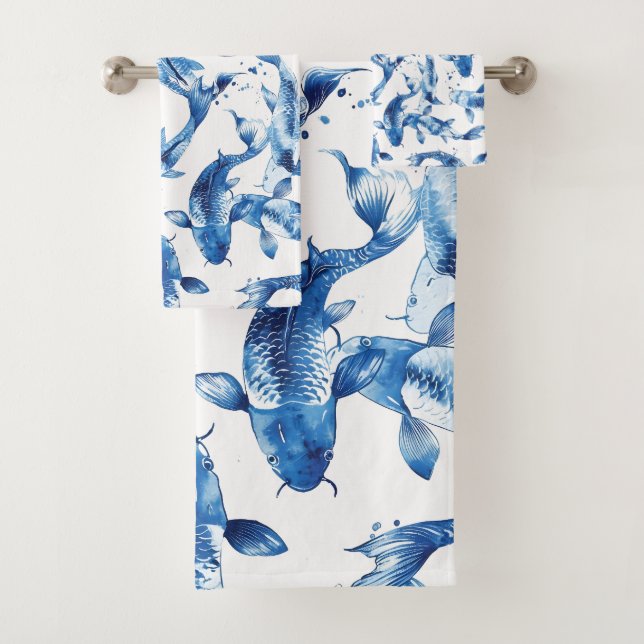 Koi indigo shibori muster badhandtuch set (Insitu)
