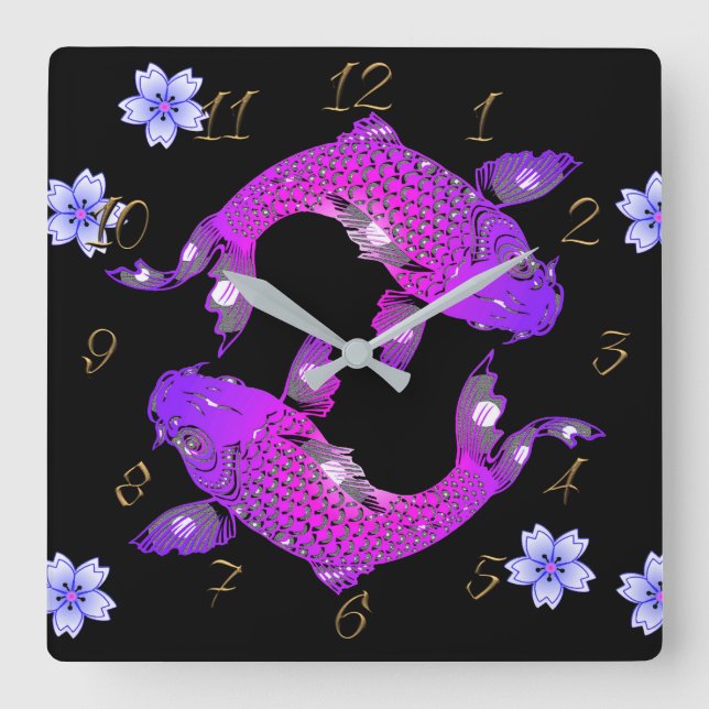 Koi-Karpfen Quadratische Wanduhr (Vorderseite)