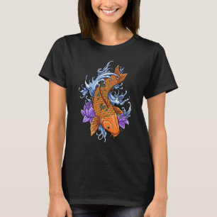 Koi-Karpfenfisch Grafik Koi-Fisch Lila Blume T-Shirt