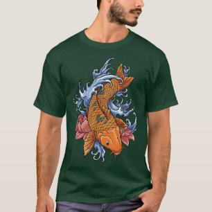 Koi-Karpfenfisch-Ki-Fisch-Liebhaber orange-Blume T-Shirt
