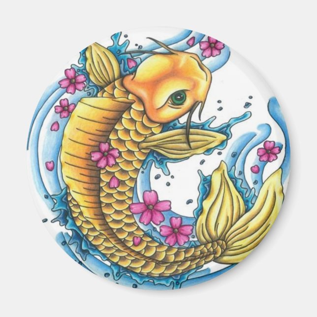 Koi mit Kirschblüten Großmagnet Magnet (Vorne)