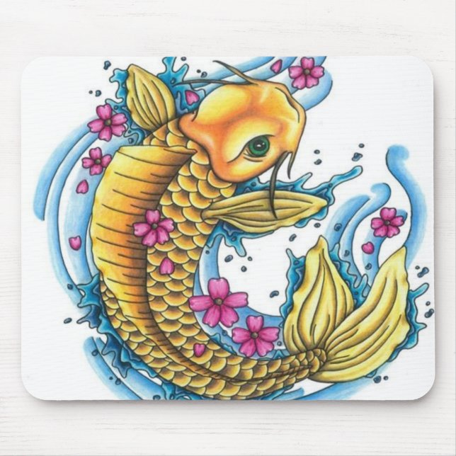 Koi mit Kirschblüten-Mausunterlage Mousepad (Vorne)