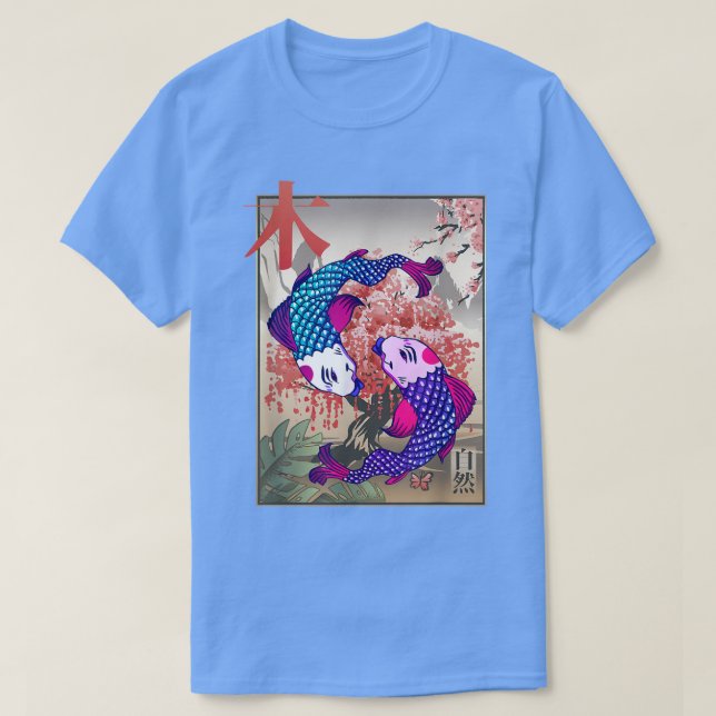 Koi Moon Sakura Tree Cherry Blossom Blume Yin Yan T-Shirt (Design vorne)