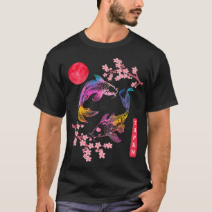 Koi p Fish Sakura Red Rainbow Sun Japanischer Kirs T-Shirt