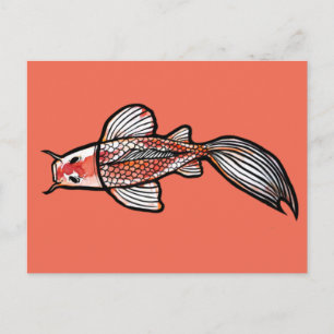 Koi Pond Art Kois Fish Designs Red Calico Koi Postkarte