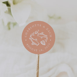 Koi Pond Blale Coral und White Wedding Runder Aufkleber