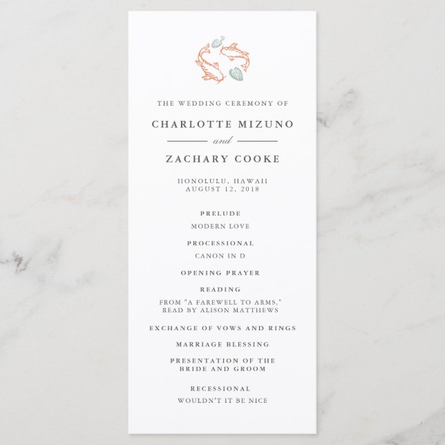 Koi Pond Doppelseitiges Hochzeitsprogramm Programm (Vorderseite)