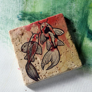 Koi Pond Fish Artwork Steinuntersetzer