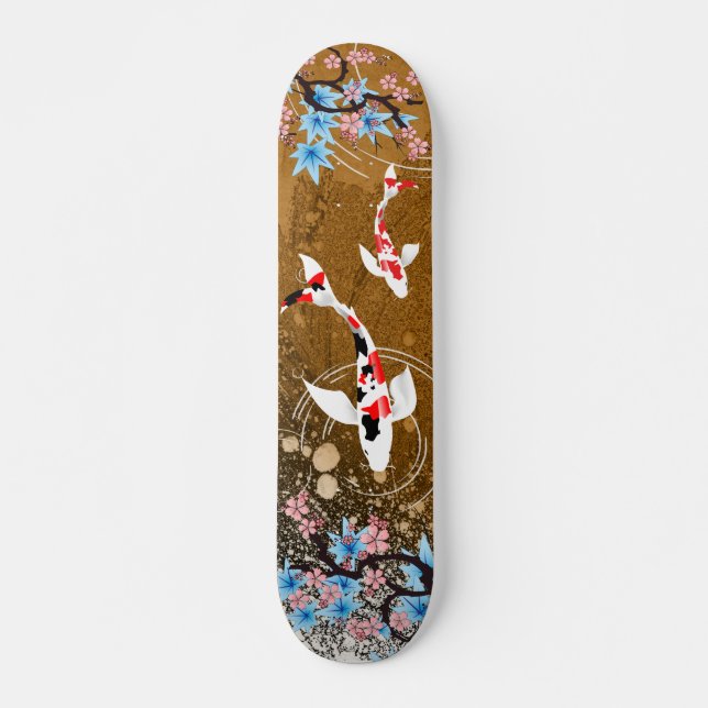 Koi Pond - Holz - Japanisches Design Skateboard (Vorne)