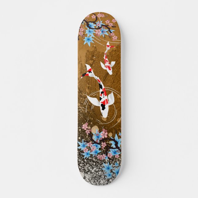 Koi Pond - Holz - Japanisches Design Skateboard (Vorne)