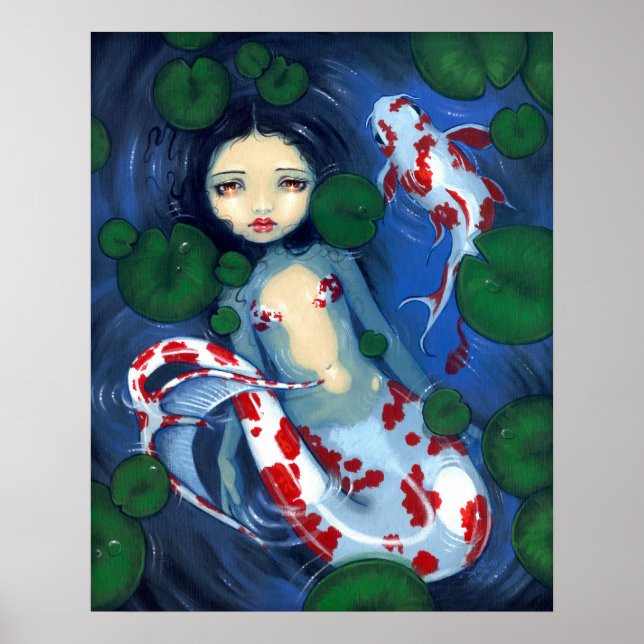 Koi Pond Mermaid Fantasy Art Print Poster (Vorne)