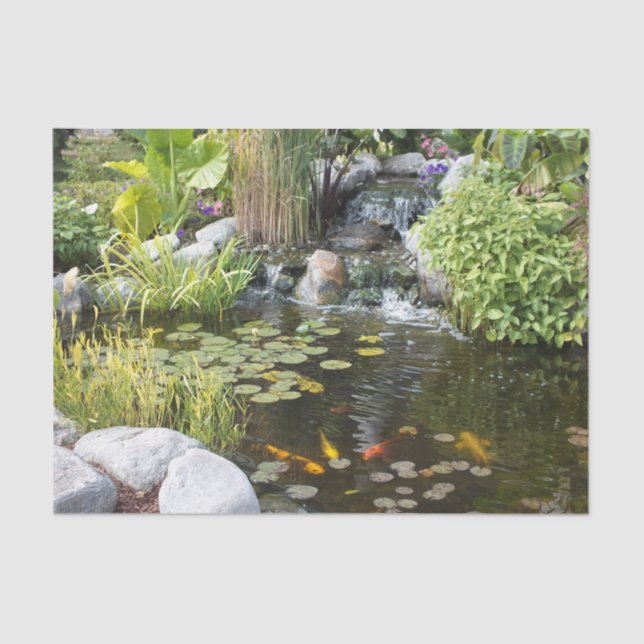 Koi Pond mit Wasserfall Seidenpapier (Vorderseite)