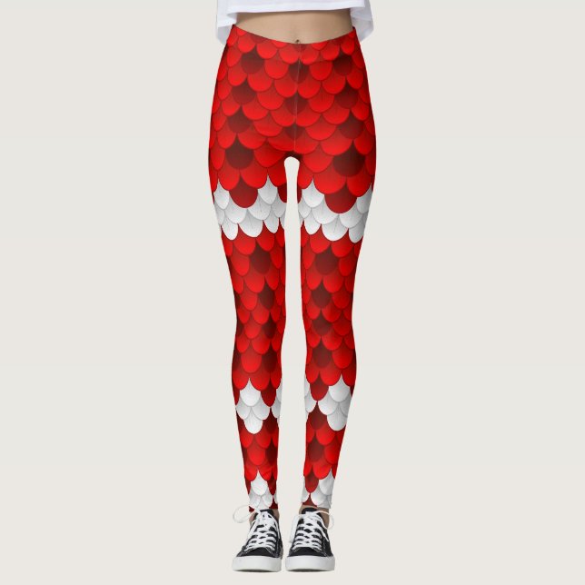 Koi (rot/Weiß) Meerjungfrau-Skala Leggings (Vorderseite)