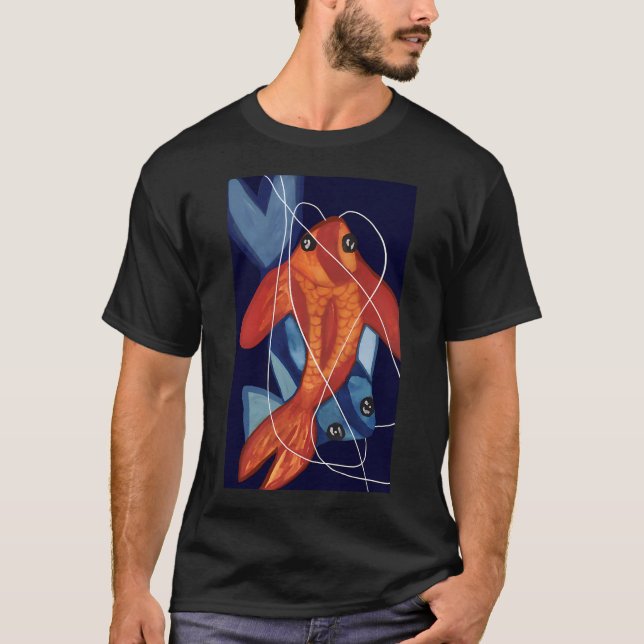 Koi - roter Fisch blauer Fisch, Fischfreunde T-Shirt (Vorderseite)
