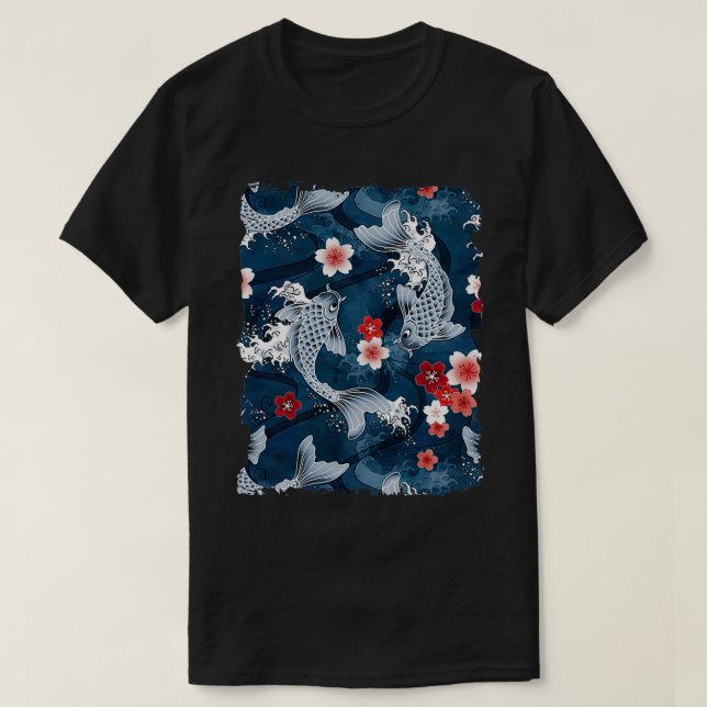 Koi sakura blühen blau T-Shirt (Design vorne)