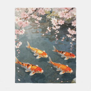 Koi-Teich Kirschblüten Serenität Fleecedecke