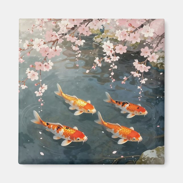 Koi-Teich Kirschblüten Serenität Magnet (Vorne)