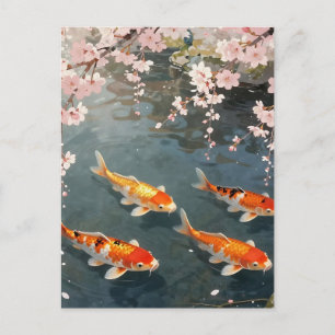 Koi-Teich Kirschblüten Serenität Postkarte