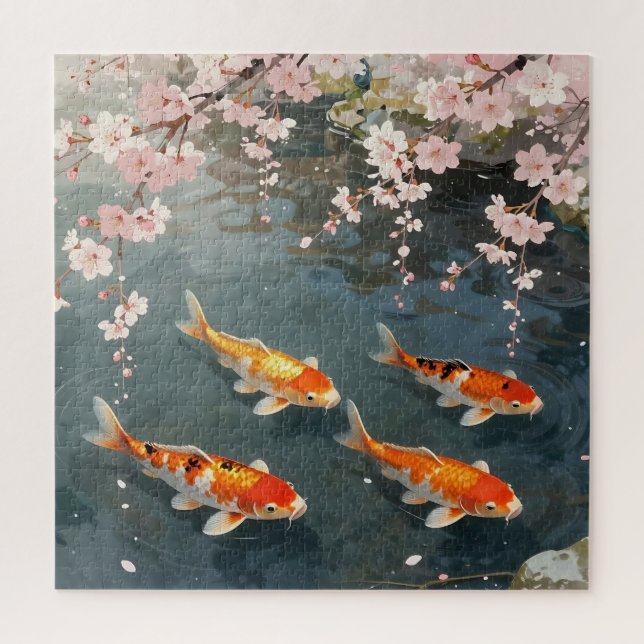 Koi-Teich Kirschblüten Serenität Puzzle (Vertikal)