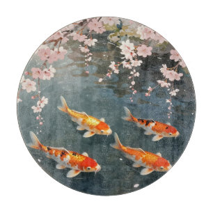Koi-Teich Kirschblüten Serenität Schneidebrett