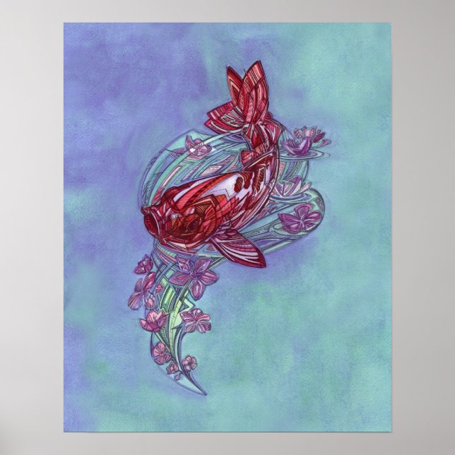 Koi und Sakura von Adam Dennis Poster (Vorne)