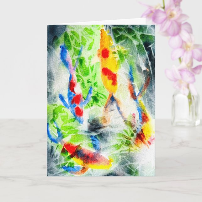 Koi Watercolor Fisch Kunst und Kunst Karte (Orchidee)