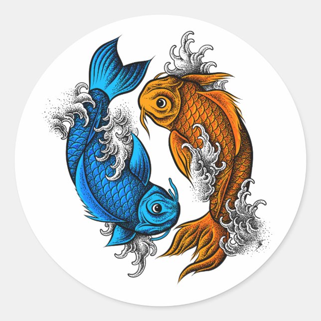 Koi Ying Yang Runder Aufkleber (Vorderseite)