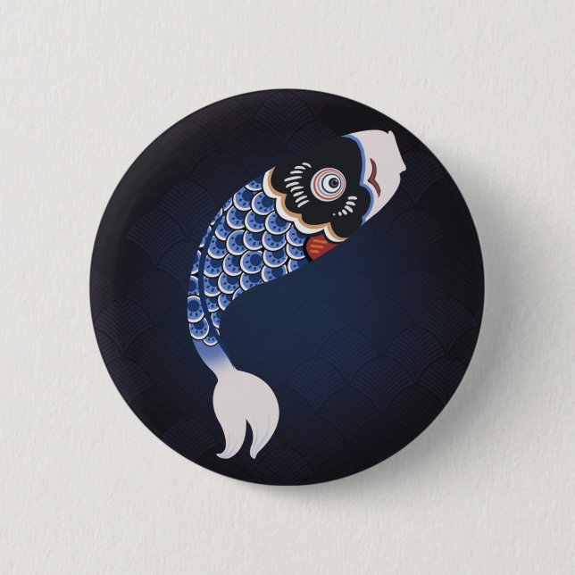 Koinobori - blaue japanische Fisch-Flagge Button (Vorderseite)