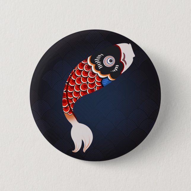 Koinobori - rote japanische Fisch-Flagge Button (Vorderseite)