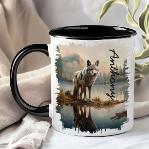 Kojote bei der Spiegelung am Bergsee Tasse