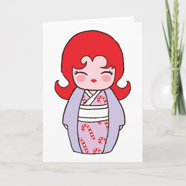 Kokeshi Candycane Xmas Card Feiertagskarte (Vorderseite)