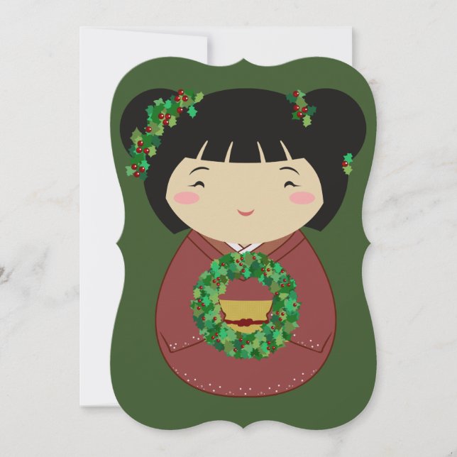 Kokeshi Christmas Wreath Einladung (Vorderseite)