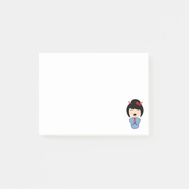 Kokeshi Doll Blue Post-it® Notes 4 x 3 Post-it Klebezettel (Vorderseite)