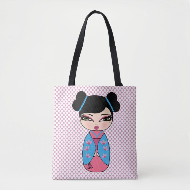 Kokeshi Doll Blue Tote Bag (Vorderseite)