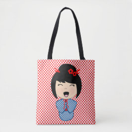 Kokeshi Doll Blue Tote Bag
